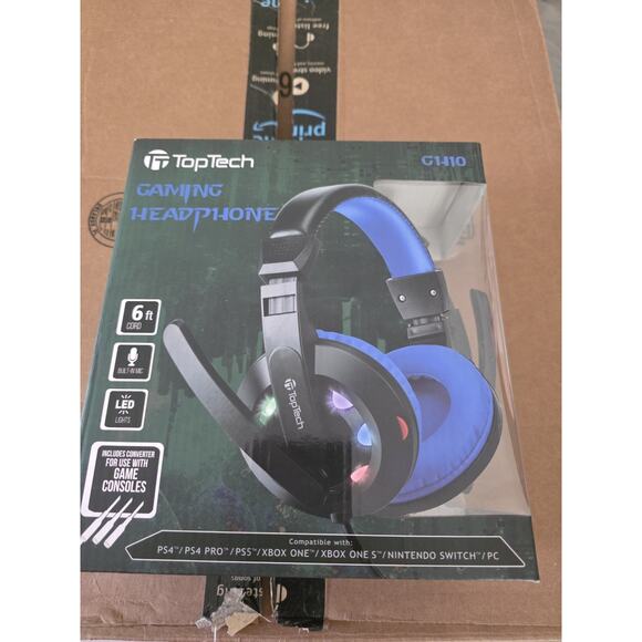 TOPTECH GH10 (BLUE) PS5 Gaming Headphone With Led Lights New In Box - Picture 1 of 4